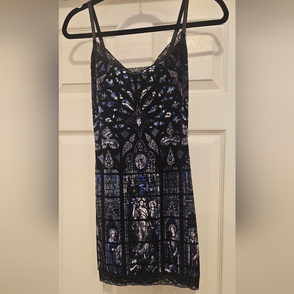 Widow - Stained Glass Cathedral Velvet & Lace Slip Dress - Size Small -DollsKill